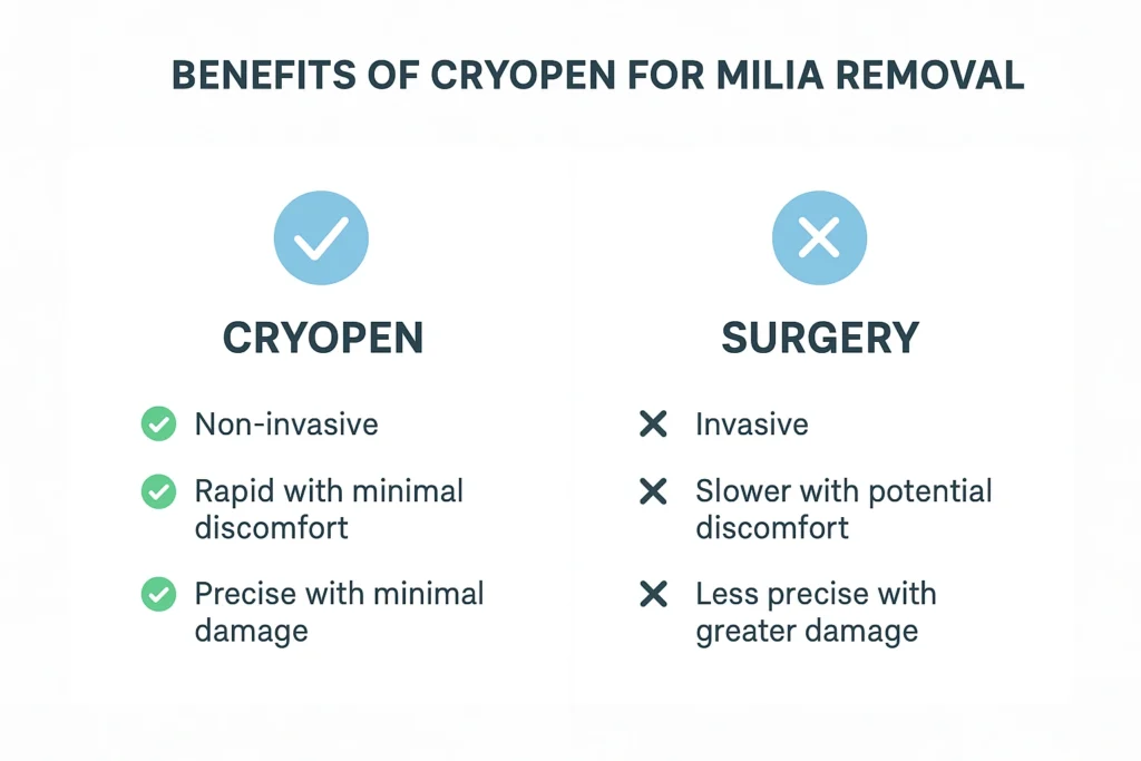 Benefits of cryopen for milia removal Southend compared to surgical treatments.