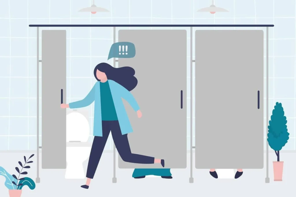 graphic of Urine incontinence Southend woman running to the toilet.